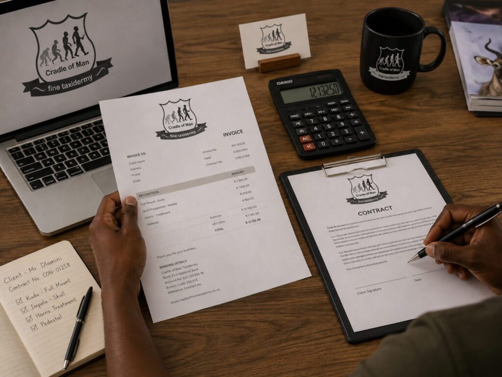 Taxidermy contract and workspace scene