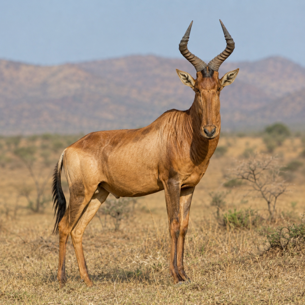 Lichtenstein Hartebeest infront of mountain range